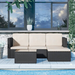 Onemill 4 Pieces Patio Furniture Sets Outdoor Sofa With Washable Cushions And Glass Table(Black) - thumbnail 9