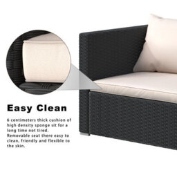 Onemill 4 Pieces Patio Furniture Sets Outdoor Sofa With Washable Cushions And Glass Table(Black) - thumbnail 4