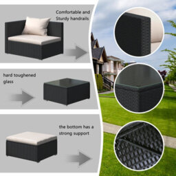 Onemill 4 Pieces Patio Furniture Sets Outdoor Sofa With Washable Cushions And Glass Table(Black) - thumbnail 2