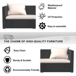 Onemill 4 Pieces Patio Furniture Sets Outdoor Sofa With Washable Cushions And Glass Table(Black) - thumbnail 5