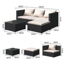 Onemill 4 Pieces Patio Furniture Sets Outdoor Sofa With Washable Cushions And Glass Table(Black) - thumbnail 6