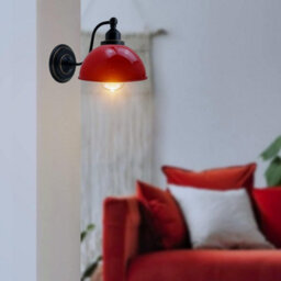 Ledsone Red Metal Shade Wall Sconce Retro Vintage E27 Indoor Light For Bedroom  Living Room With Bulb - thumbnail 3