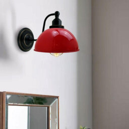 Ledsone Red Metal Shade Wall Sconce Retro Vintage E27 Indoor Light For Bedroom  Living Room With Bulb - thumbnail 2