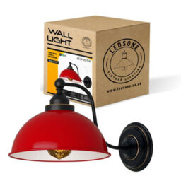 Ledsone Red Metal Shade Wall Sconce Retro Vintage E27 Indoor Light For Bedroom  Living Room With Bulb - thumbnail 1