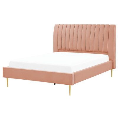 Beliani Bed Velvet Marville 140 X 200 Cm (Eu Double) Peach Pink - image 1