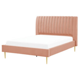 Beliani Bed Velvet Marville 140 X 200 Cm (Eu Double) Peach Pink - thumbnail 1