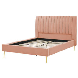 Beliani Bed Velvet Marville 140 X 200 Cm (Eu Double) Peach Pink - thumbnail 4