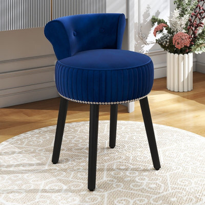 Costway Velvet Makeup Chair With Low Back Accent Makeup Vanity Stool-Blue - image 1