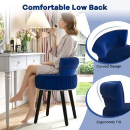 Costway Velvet Makeup Chair With Low Back Accent Makeup Vanity Stool-Blue - thumbnail 8