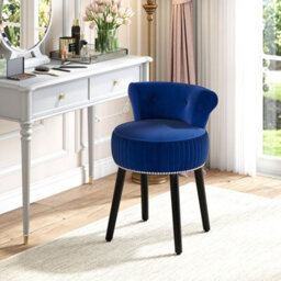 Costway Velvet Makeup Chair With Low Back Accent Makeup Vanity Stool-Blue - thumbnail 4
