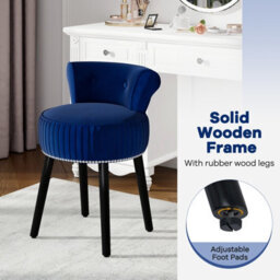 Costway Velvet Makeup Chair With Low Back Accent Makeup Vanity Stool-Blue - thumbnail 9