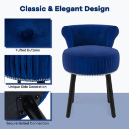 Costway Velvet Makeup Chair With Low Back Accent Makeup Vanity Stool-Blue - thumbnail 6