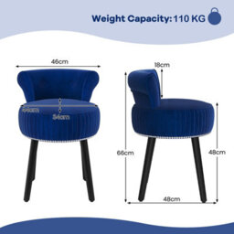 Costway Velvet Makeup Chair With Low Back Accent Makeup Vanity Stool-Blue - thumbnail 3