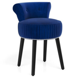 Costway Velvet Makeup Chair With Low Back Accent Makeup Vanity Stool-Blue - thumbnail 2