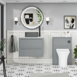 Royal Bathrooms Royal Bathroom Elmore 700mm Pebble Grey Wall Mounted Bathroom Vanity Unit 2 Drawer Plain White Worktop With Art Square Basin - thumbnail 5