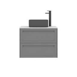 Royal Bathrooms Royal Bathroom Elmore 700mm Pebble Grey Wall Mounted Bathroom Vanity Unit 2 Drawer Plain White Worktop With Art Square Basin - thumbnail 7