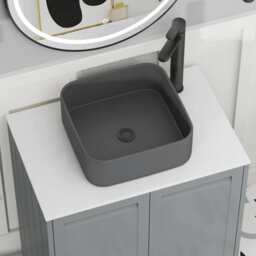 Royal Bathrooms Royal Bathroom Elmore 700mm Pebble Grey Wall Mounted Bathroom Vanity Unit 2 Drawer Plain White Worktop With Art Square Basin - thumbnail 4