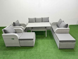 Fimous Pe Rattan Garden Furniture Set Reclining Chair Sofa Double Love Seat 2 Seater Sofa Lounge Set 2 Big Footstool Light Grey - thumbnail 2