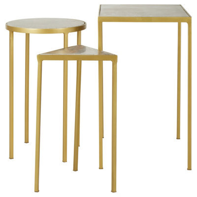 Orsina Conspicuous Unique Set Of 3 Nesting Side Tables, Brass Finish Bedside Tables For Decor, Small Metal Tables - image 1