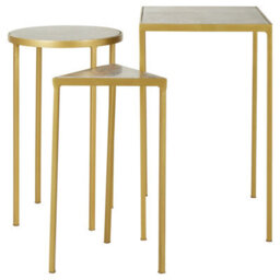 Orsina Conspicuous Unique Set Of 3 Nesting Side Tables, Brass Finish Bedside Tables For Decor, Small Metal Tables