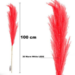 Shatchi 100Cm Prelit Red Pampas Grass Warm White Leds Battery-Operated Christmas Artificial Flowers Decorations - thumbnail 3