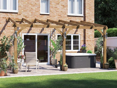 Dunster House Wooden Lean To Pergola Kit 5M X 3M Wall Mounted Garden Plant Frame Leviathan - image 1