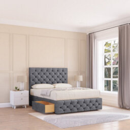 "Sloomy 5Ft Berlin Plush Steel Bed Set With 2 Drawers & Footboard, Mattress & 54"" Headboard - King"