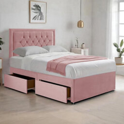 Pink Plush 4Ft6 Double Bed With Matttress  2 Storage Drawers And 20 Inch Borderd Headboard - thumbnail 1