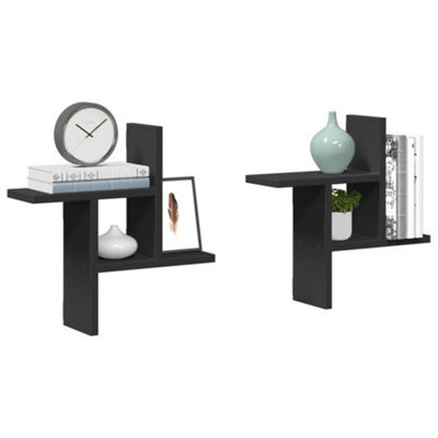 Walplus Wall Shelves 2 Pcs Black 38X12X38 Cm Engineered Wood - image 1