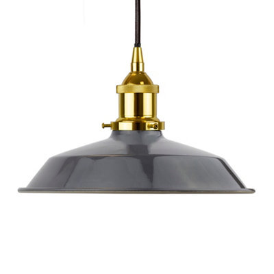 Slate Grey Small Trinity Metal Painted Dome Pendant Light With Gold Lamp Holder And Black Round Cable - Se Home - image 1