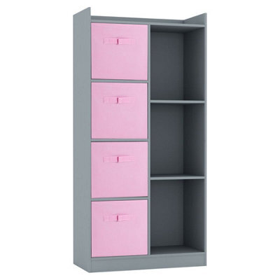 Urbn-Living Urbnliving Height 128Cm Wooden Grey 7 Cube Bookcase With Light Pink Drawers Tall Shelving Display Storage Unit Cabinet - image 1