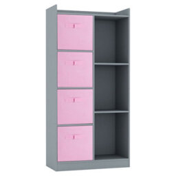 Urbn-Living Urbnliving Height 128Cm Wooden Grey 7 Cube Bookcase With Light Pink Drawers Tall Shelving Display Storage Unit Cabinet - thumbnail 1