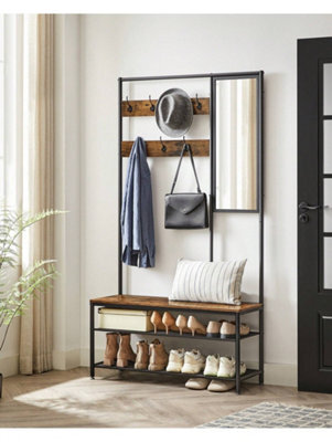 Songmics Vasagle Coat Rack With Shoe Storage, Coat Stand For Hallway With Mirror, Hooks, Bench, And Shoe Shelves