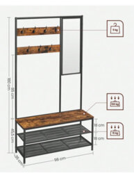 Songmics Vasagle Coat Rack With Shoe Storage, Coat Stand For Hallway With Mirror, Hooks, Bench, And Shoe Shelves - thumbnail 6