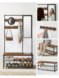 Songmics Vasagle Coat Rack With Shoe Storage, Coat Stand For Hallway With Mirror, Hooks, Bench, And Shoe Shelves - thumbnail 3