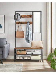 Songmics Vasagle Coat Rack With Shoe Storage, Coat Stand For Hallway With Mirror, Hooks, Bench, And Shoe Shelves - thumbnail 2