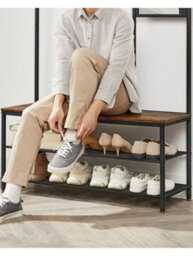 Songmics Vasagle Coat Rack With Shoe Storage, Coat Stand For Hallway With Mirror, Hooks, Bench, And Shoe Shelves - thumbnail 4