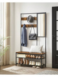 Songmics Vasagle Coat Rack With Shoe Storage, Coat Stand For Hallway With Mirror, Hooks, Bench, And Shoe Shelves - thumbnail 1