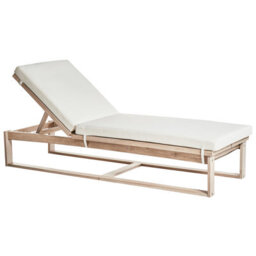 Beliani Sun Lounger With Cushion Azzanello Reclining Acacia Wood Off-White