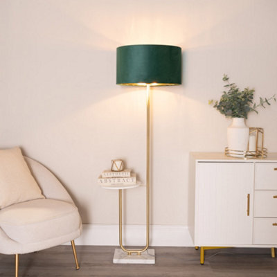 Valuelights Tavel Gold Floor Lamp With Table And Forest Green Velvet With Gold Inner Lamp Shade - image 1