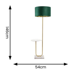 Valuelights Tavel Gold Floor Lamp With Table And Forest Green Velvet With Gold Inner Lamp Shade - thumbnail 4