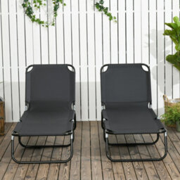 Outsunny Folding Sun Loungers Set Of 2 With Adjustable Backrest, Black - thumbnail 9