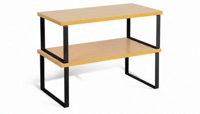 Kitchen Cupboard Shelf Organizer Stackable Natural And Black Set Of 2 - image 1