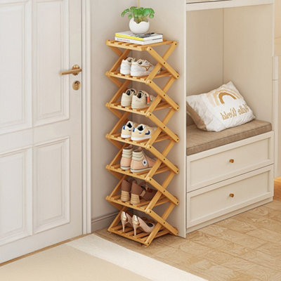 Living And Home Light Brown 7-Tier Bamboo Folding Shoe Rack - image 1