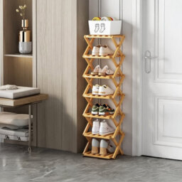 Living And Home Light Brown 7-Tier Bamboo Folding Shoe Rack - thumbnail 2
