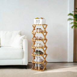 Living And Home Light Brown 7-Tier Bamboo Folding Shoe Rack - thumbnail 5