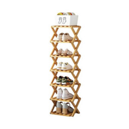 Living And Home Light Brown 7-Tier Bamboo Folding Shoe Rack - thumbnail 7