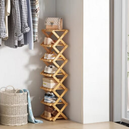 Living And Home Light Brown 7-Tier Bamboo Folding Shoe Rack - thumbnail 4
