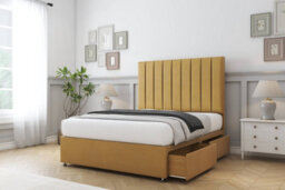 "Sloomy Kansas Mustard Plush Divan Bed Base 2 Drawers Same Side With 26"" Strutted Headboard 2'6 Small Single" - thumbnail 4