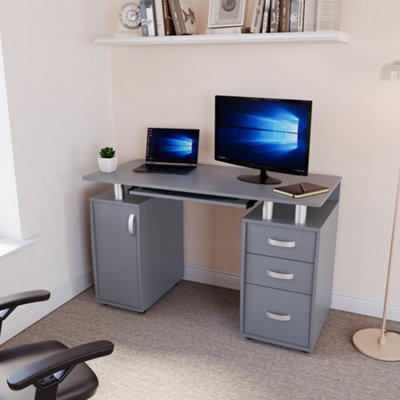 Lassic Vida Designs Otley Grey 3 Drawer Computer Desk With Shelves And Keyboard Tray - image 1